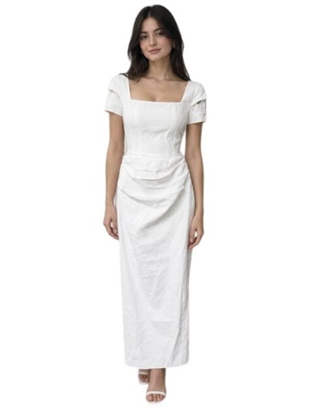 Innovare Denim Womens White Off-Shoulder Ruched Midi Dress Elegant & New